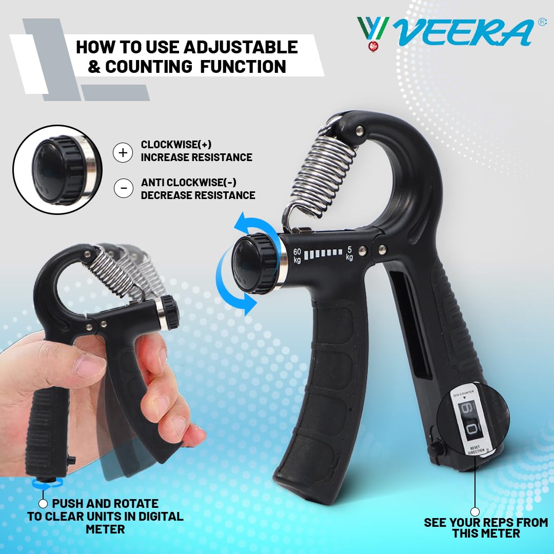 Adjustable 10-40 kg Hand Grip Strengthener with Counter | Forearm & Grip Exerciser