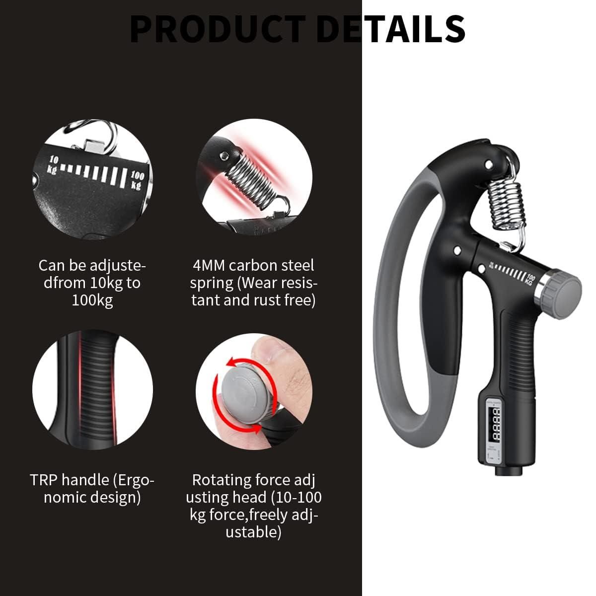 Adjustable 10-100 kg Hand Gripper with Digital Counter