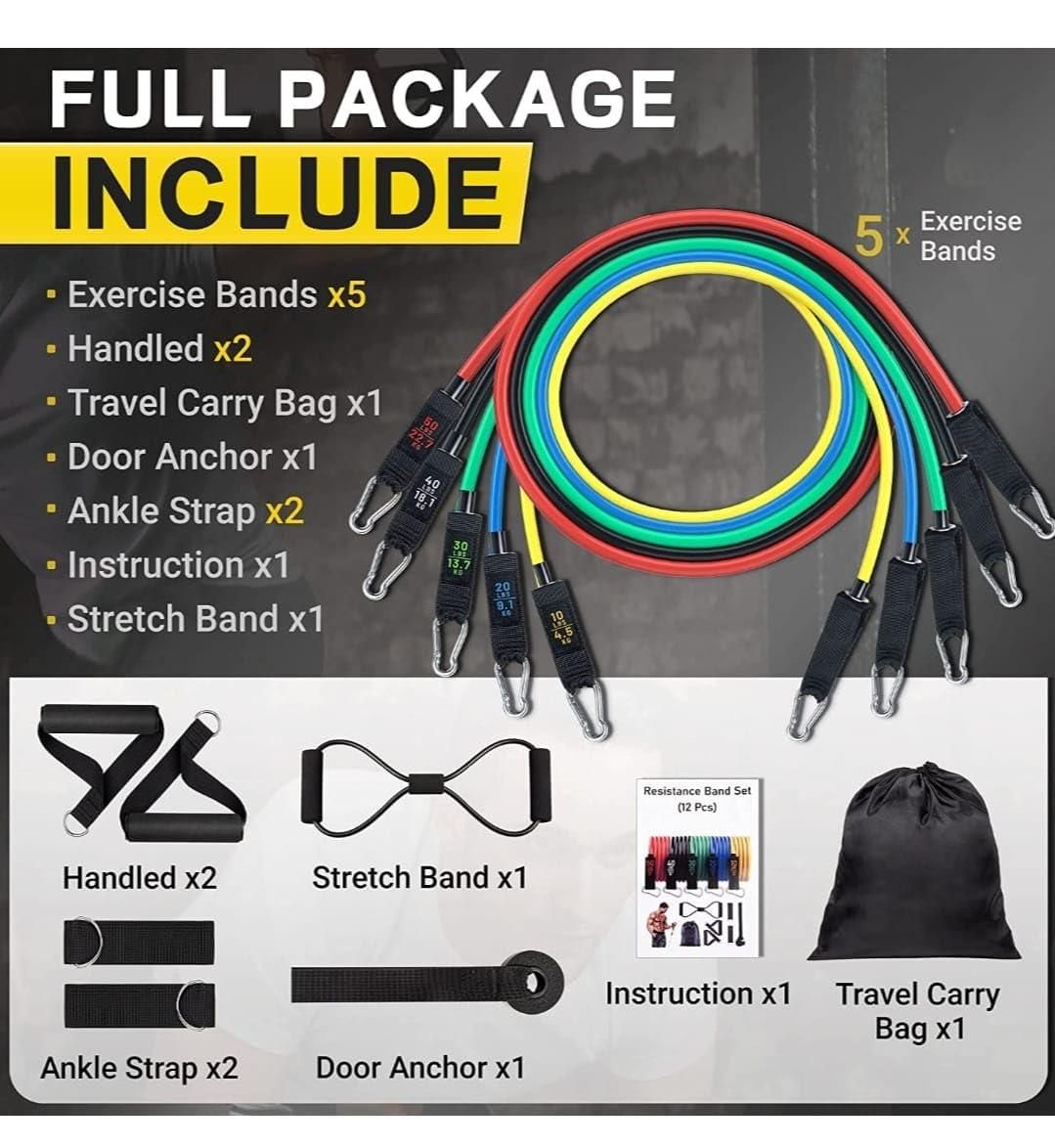 Resistance Band Set for Home Workouts – Full Body Fitness Kit with Handles & Door Anchor
